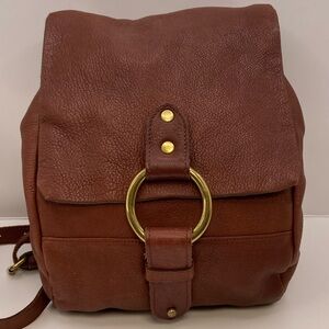 Tannery West Genuine Leather Backpack Brass Ring Closure Brown